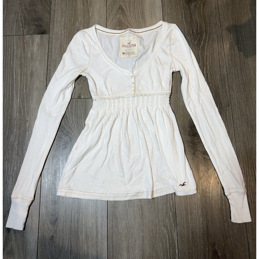 Rare Vintage Y2K Hollister Top L Bella Swan Empire Henley Babydoll White Lace